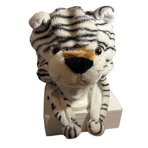 White Tiger Hat Winter Plush Striped Ears Tail & Dangling Paws Adults Teens